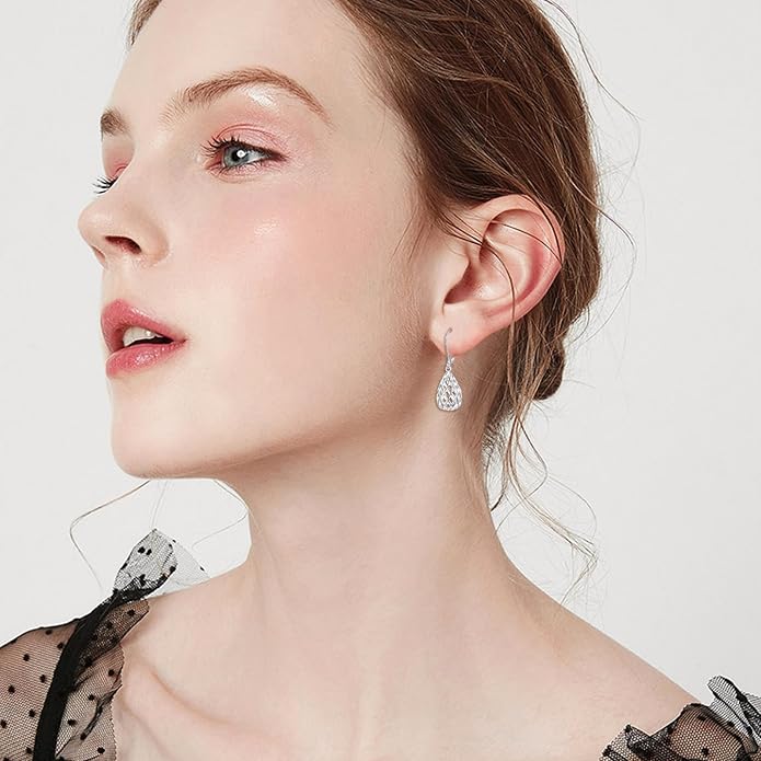 925 Sterling Silver Leverback Earrings Vintage Filigree Dangle Drop Earrings Jewelry Birthday Gifts for Women