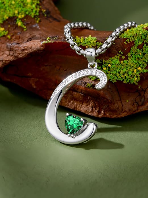 Birthday Gifts for Women Alphabet A to Z Initial Birthstone Pendant Necklaces for Women - 18k White Gold Plated Personalized Name Jewelry Anniversary Graduation Gifts for Wife Her Daughter Girlfriend(with Gift Box)