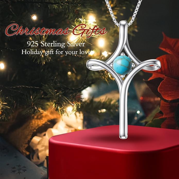 TOUPOP Cross Necklace for Women 925 Sterling Silver Birthstone Cross Pendant Fine Jewelry Anniversary Birthday Mothers Day Gifts for Mom Wife Her