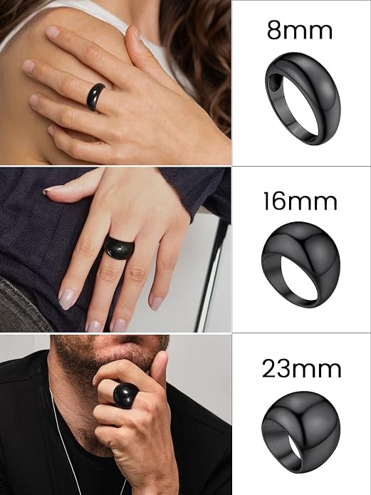 GOLDCHIC JEWELRY Chunky Dome Ring for Women, Stainless Steel Bold Stacking Croissant Statement Ring For Men (Size 7-12, Custom)