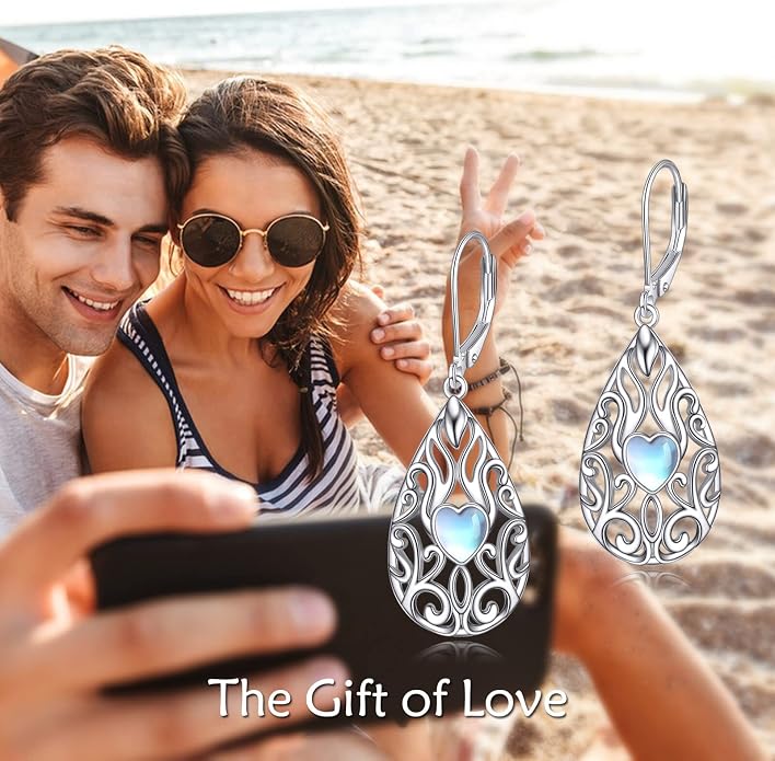 VONALA Filigree Teardrop Earrings for Women Sterling Silver Filigree Teardrop Dangle Earrings Filigree Leverback Earrings for Women Birthday Gift