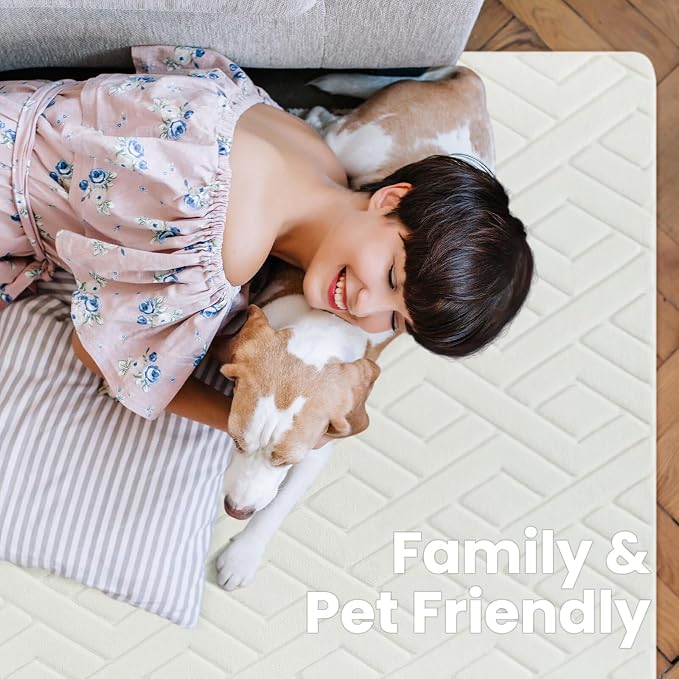 Macgace Ultra Soft Cream White Area Rug for Bedroom, 4x6 Modern Geometric Shag Rugs with Nonslip Backing for Living Room, Washable Fuzzy Carpet for Cozy Kids Room