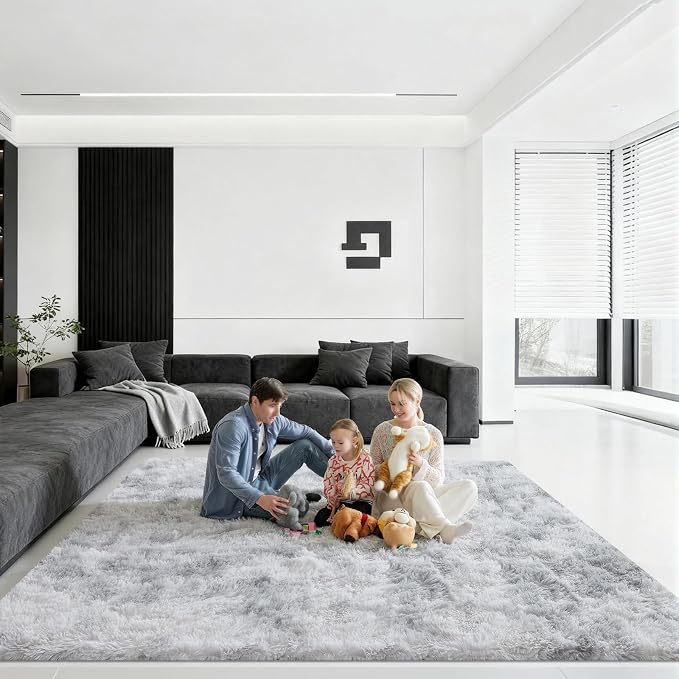8x10 Area Rugs for Living Room, Large Fluffy Rugs for Bedroom, Fuzzy Shag Soft Non-Slip Carpet for Kids Girls and Boys Nursery Dorm Indoor Room Home Decor (8ft X 10ft, Tie-Dyed Grey)