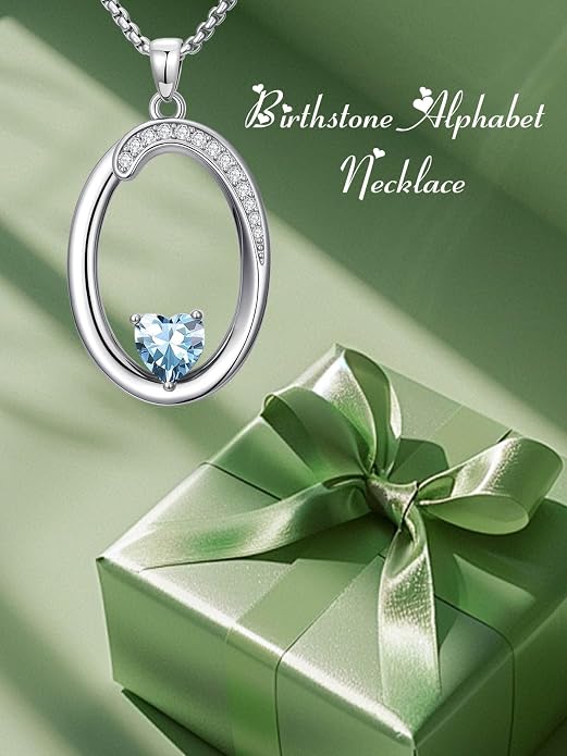 Birthday Gifts for Women Alphabet A to Z Initial Birthstone Pendant Necklaces for Women - 18k White Gold Plated Personalized Name Jewelry Anniversary Graduation Gifts for Wife Her Daughter Girlfriend(with Gift Box)