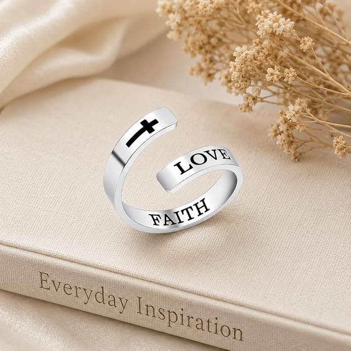 Uloveido Adjustable Inspirational Flying Dandelion Double Stainless Steel Freedom Ring Bands Cool Stacking Gift for Women, Engraving Rings Motivational Gift Y2004