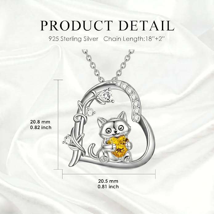 PELOVNY Teddy Bear Necklace for Women 925 Sterling Silver Bear/Highland Cow/Fox/Cat/Axolotl Birthstone Necklace Christmas Birthday Jewelry Gifts for Mom Daughter Wife Sister