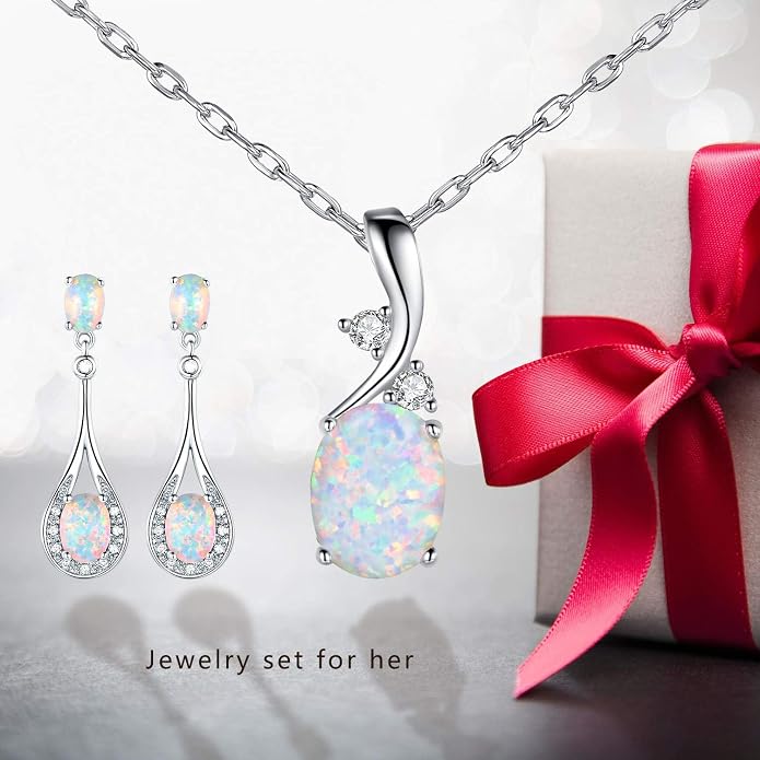 VOLUKA Created Opal/Amethyst/Mystic Topaz Pendant Necklace for Women,18K White/Rose Gold Plated Chain Wedding Engagement Jewelry Gift