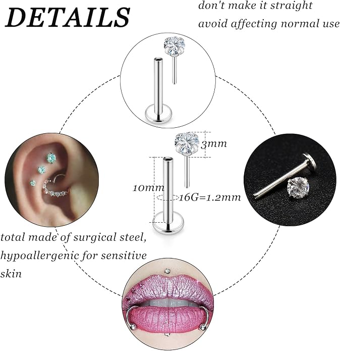 Vsnnsns 14K Gold Plated 16G 18G 20G Threadless Nose Rings Studs Flat Back Earrings Stainless Steel Tragus Helix Conch Earrings Stud Snake Bite Lip Rings Labret Medusa Piercing Jewelry for Women Men