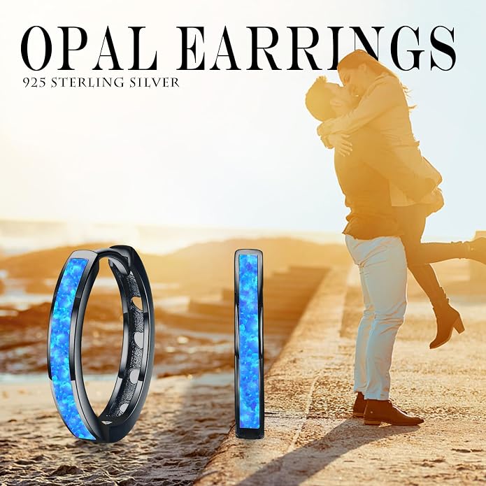 CUOKA MIRACLE 925 Sterling Silver Opal Hoop Earrings for Women - Opal Hinged Huggie Hoops, Hypoallergenic Small Hoop Earrings for Sensitive Ears, Dainty Everyday Jewelry Birthday Christmas Gift