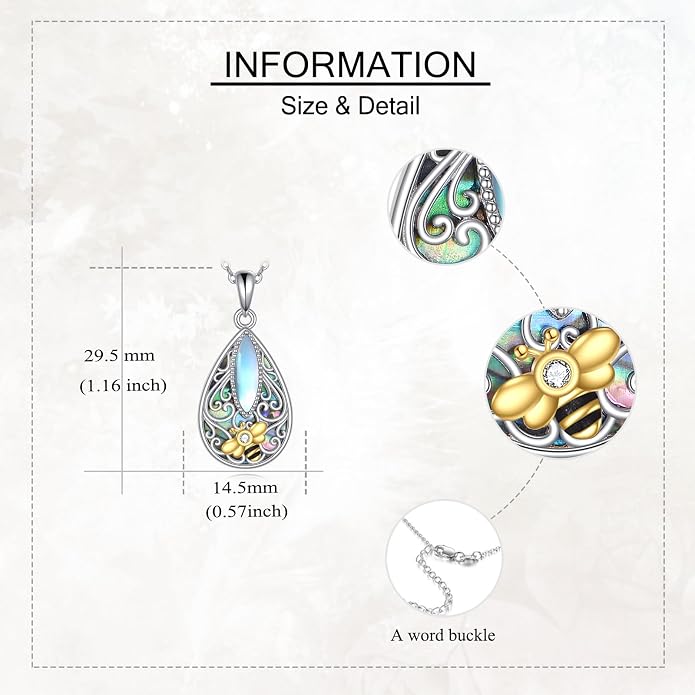 ONEFINITY Filigree Moonstone Necklace 925 Sterling Silver Bohemian Irish Celtic Necklace Abalone Shell Filigree Jewelry Gifts For Women