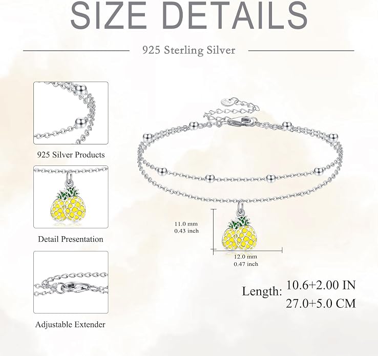 Heart/Starfish/Pineapple/Anchor/Sea Turtle/Butterfly/Celtic/Whale Tail bracelet Anklets for Women 925 Sterling Silver Anklets Jewelry for Women