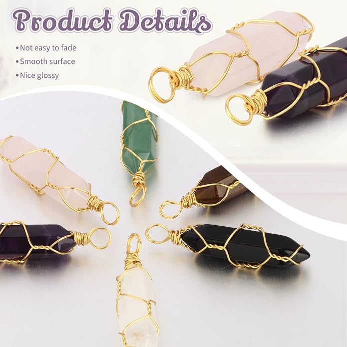 Kigeli 64 Pcs Healing Crystal Pendant Hexagonal Natural Crystal Pendant Gemstone Pointed Quartz Stone Pendants Bulk for Women Necklaces Jewelry Making DIY Craft Friends Gift