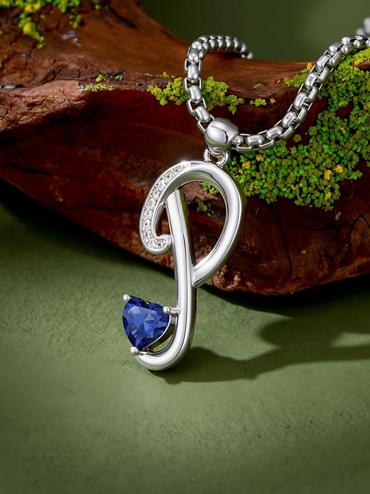 Birthday Gifts for Women Alphabet A to Z Initial Birthstone Pendant Necklaces for Women - 18k White Gold Plated Personalized Name Jewelry Anniversary Graduation Gifts for Wife Her Daughter Girlfriend(with Gift Box)