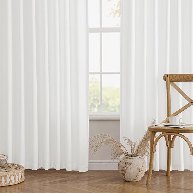 MIULEE Non-See-Through Privacy Linen Curtains 52W x 72L Inch Pure White | 2 Panels, Light Filtering, Semi Sheer Window Curtains, Farmhouse Textured, Back Tab Drapes for Bedroom Living Room