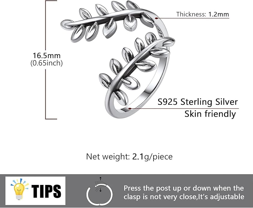 SILVERCUTE Toe Ring, Chic 925 Stamped Toe Ring, Band/Leaf Toe Ring, Sterling Silver Open Adjustable Toe Ring Set, Adjustable Pinky Rings