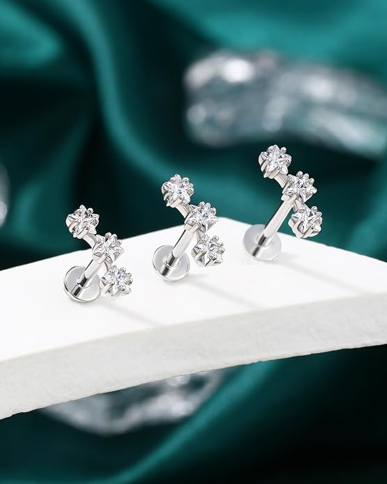 COCHARM 925 Sterling Silver Flat Cartilage Earrings Stud 16g 6mm 8mm 10mm Flat Back Helix Piercing Jewelry Star Tragus Earring Silver Climb Conch Jewelry Hypoallergenic Conch Earrings for Women Man