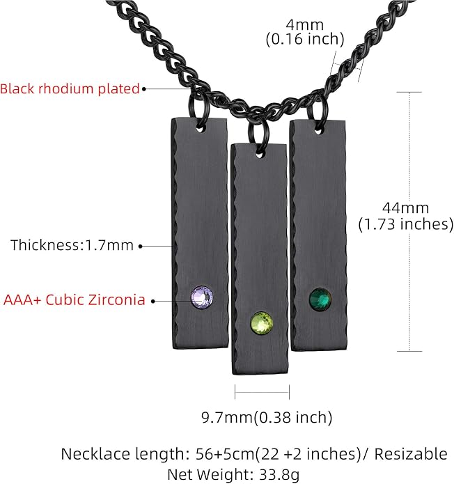GOLDCHIC JEWELRY Personalized Birthstone Name Necklaces for Men Women, Engraved Family Names Necklace with Birthstone Vertical Bar Necklace, Pendant for Husband/Father/Grandma/Wife Birthday Gifts