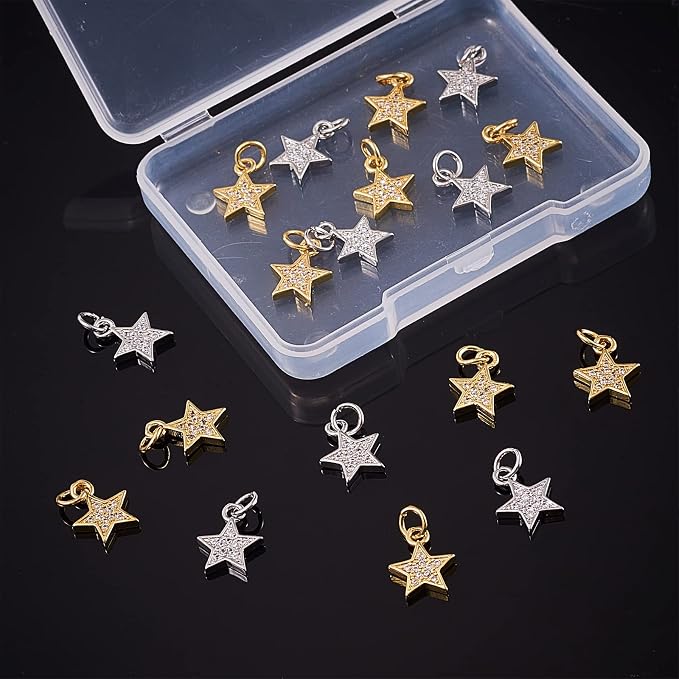 DanLingJewelry 20pcs Mini Star Pendants Cubic Zirconia Danity Star Charms CZ Stone Charms for DIY Earring Necklace Making Supplies
