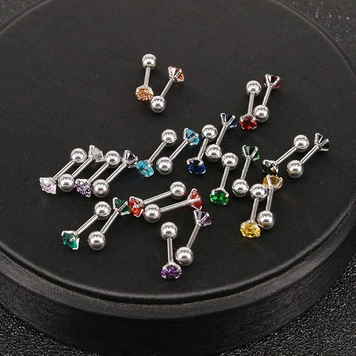 ZS 12 Pairs CZ Ear Stud Mixed Colors Cartilage Earrings Set Stainless Steel Barbell Studs Earrings Helix Tragus Piercing