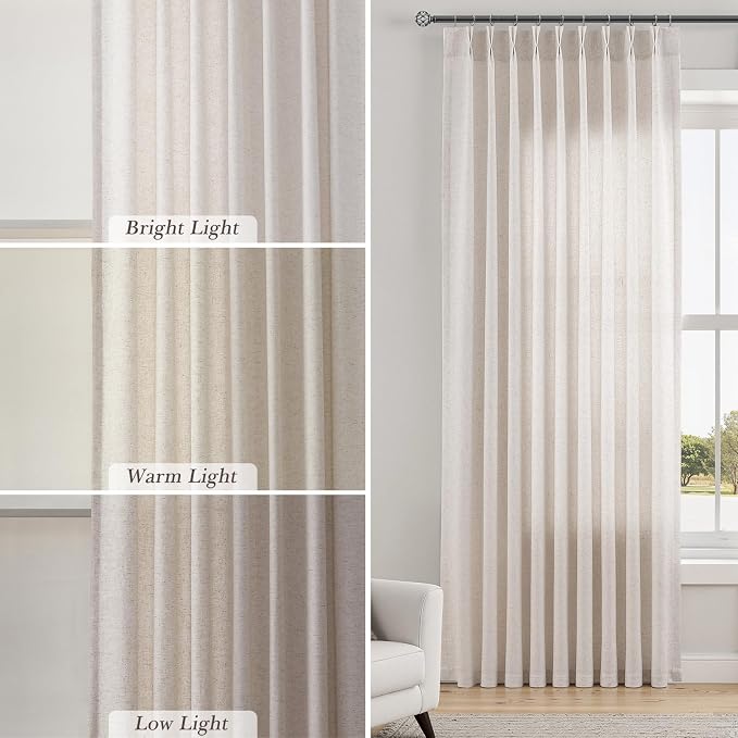 Aersas Cream Linen Pinch Pleated Curtains 84 Inches Long for Bedroom Modern Farmhouse Semi Sheer Curtain Light Filtering Window Treatments with Hooks Rod Pocket for Living Room Laundry Room 40x84