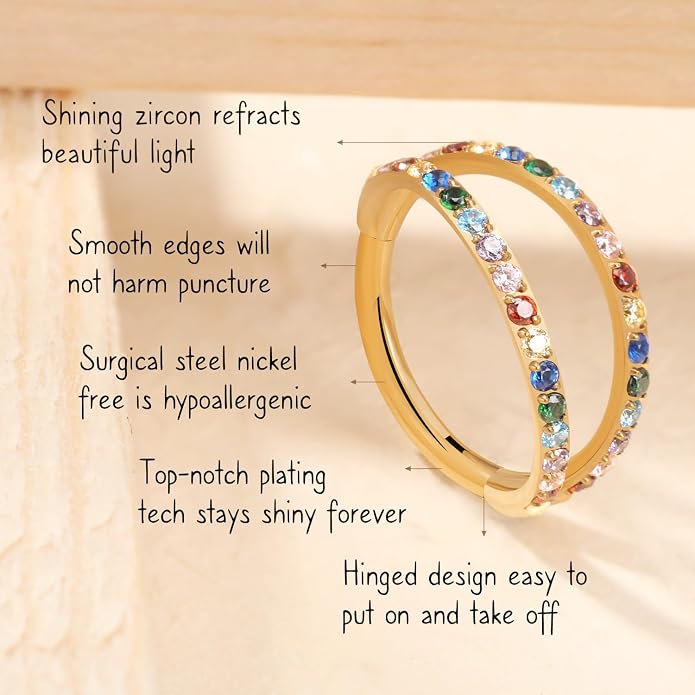 AROWRO Conch Piercing Jewelry Nose Rings Hoops Septum Rings Cartilage Earrings for Women Men Helix Piercing Jewelry Rook Tragus Surgical Steel Gold Silver 16G 18G 20G With Cubic Zirconia Opal