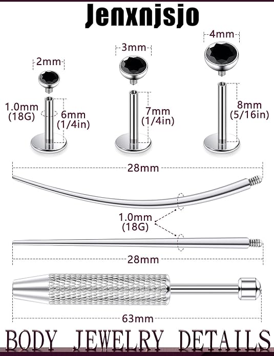 Jenxnjsjo F136 Titanium 20/18/16g Earrings Nose Lip Rings Studs Labret Medusa Tragus Helix Conch Cartilage Piercing Jewelry for Women