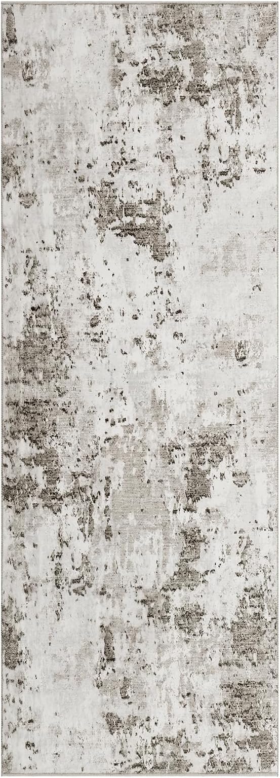 ROYHOME Modern Abstract 2x7 Runner Rug Washable Non Slip Stain Resistant Rug for Hallway Kitchen Bedroom Non Shedding Low Pile Indoor Floor Cover,Taupe/Beige