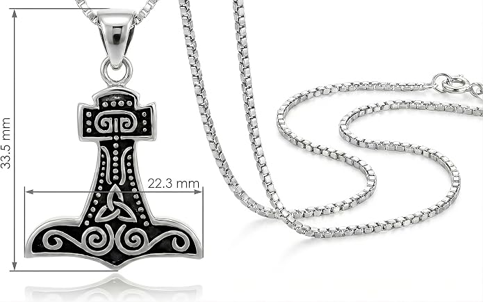 Jewelry Trends Sterling Silver Thor's Hammer Celtic Norse Pendant with 18 Inch Box Chain Necklace