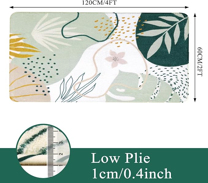 Lahome Washable Hallway Runner Rug - 2x4 Rugs for Bedroom Non-Slip Low-Pile Soft Bath Runner Rug Laundry Room Area Rug Botanical Print Throw Green Kitchen Mat Carpet Runner for Entrance Living Room