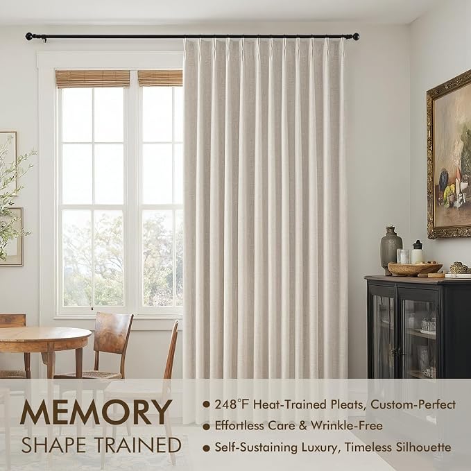 MIULEE Beige Pinch Pleated 100% Blackout Linen Curtains 90 Inch Length 2 Panels Set, Black Out Memory Trained Pleat Curtains Light Blocking Room Darkening Drapes for Bedroom Living Room Window