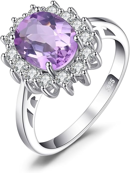 JewelryPalace Princess Diana Kate Middleton Class Gemstone Birthstone Sapphire Halo Engagement Rings for Women, Anniversary 14K White Yellow Rose Gold Plated 925 Sterling Silver Promise Rings for Her