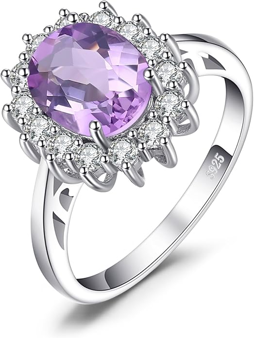 JewelryPalace Princess Diana Kate Middleton Class Gemstone Birthstone Sapphire Halo Engagement Rings for Women, Anniversary 14K White Yellow Rose Gold Plated 925 Sterling Silver Promise Rings for Her