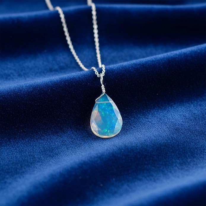 Raw Gemstone Dainty Pendant Necklace for Women, Trendy Healing Chakra Crystal, Birthstone Handmade 925 Sterling Silver Adjustable 18 inch Chain Jewelry, Birthday Gifts