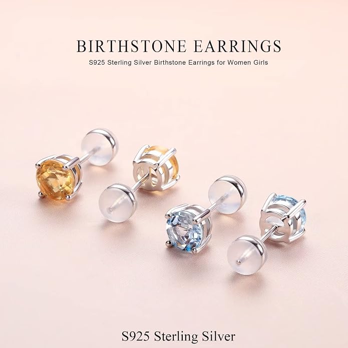 Ursilver Round Birthstone Necklace and Birthstone Earrings for Women sets - S925 Sterling Silver 12 Months Birthstone Necklace for Women Girls Jewelry Birthday Gifts