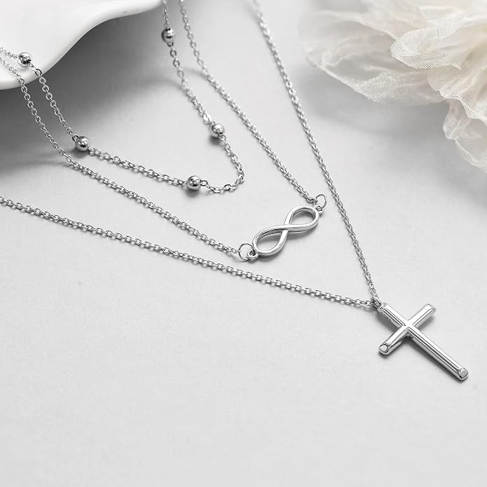 MONGAS Boho Layered Necklace Sterling Silver Triple 3 Stacked Vertical Bar Triangle Long Layering Necklaces Christmas Jewelry Gifts for Women