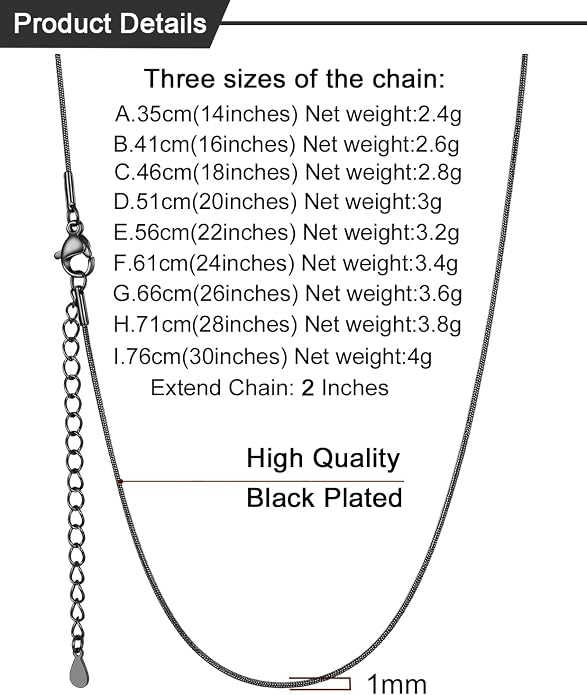 U7 Snake Necklace for Women 14K Gold Plated/Silver/Rose Gold/Black Chain Necklace Hypoallergenic, Stainless Steel Tiny Snake Chain Necklace 1/1.2/1.5/2MM, 14-30" Adjustable Minimalist Gift