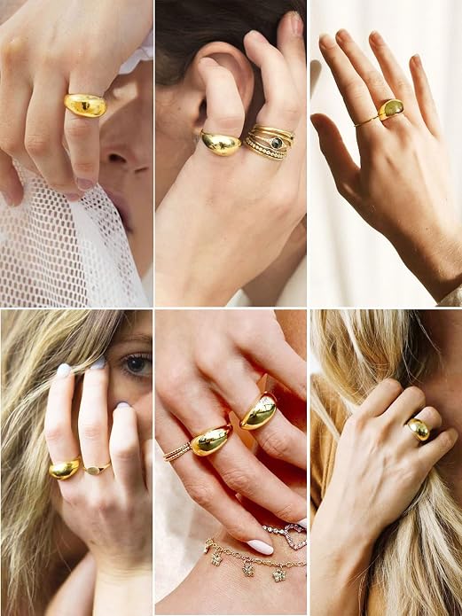 GOLDCHIC JEWELRY Chunky Dome Ring for Women, Stainless Steel Bold Stacking Croissant Statement Ring For Men (Size 7-12, Custom)