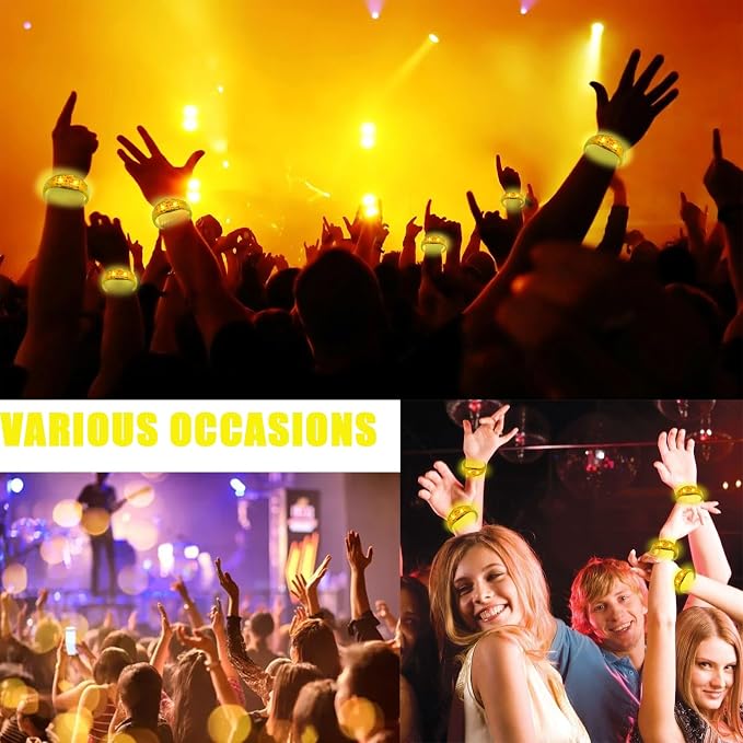 24 Pcs LED Glow Bracelets Sound Activated Led Flashing Bracelet Music Control Light Up Bracelets,Glow in The Dark Party Supplies For Birthday Carnival Concerts Night Events Christmas Gift (yellow)