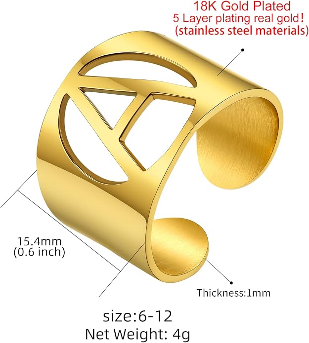 KeyStyle Bold Initial Letter Rings Adjustable, GoldChic Jewelry Women Gold Statement Ring Personalized Engraved Women’s Open Signet Ring for Party (Gold, White Gold, Black)
