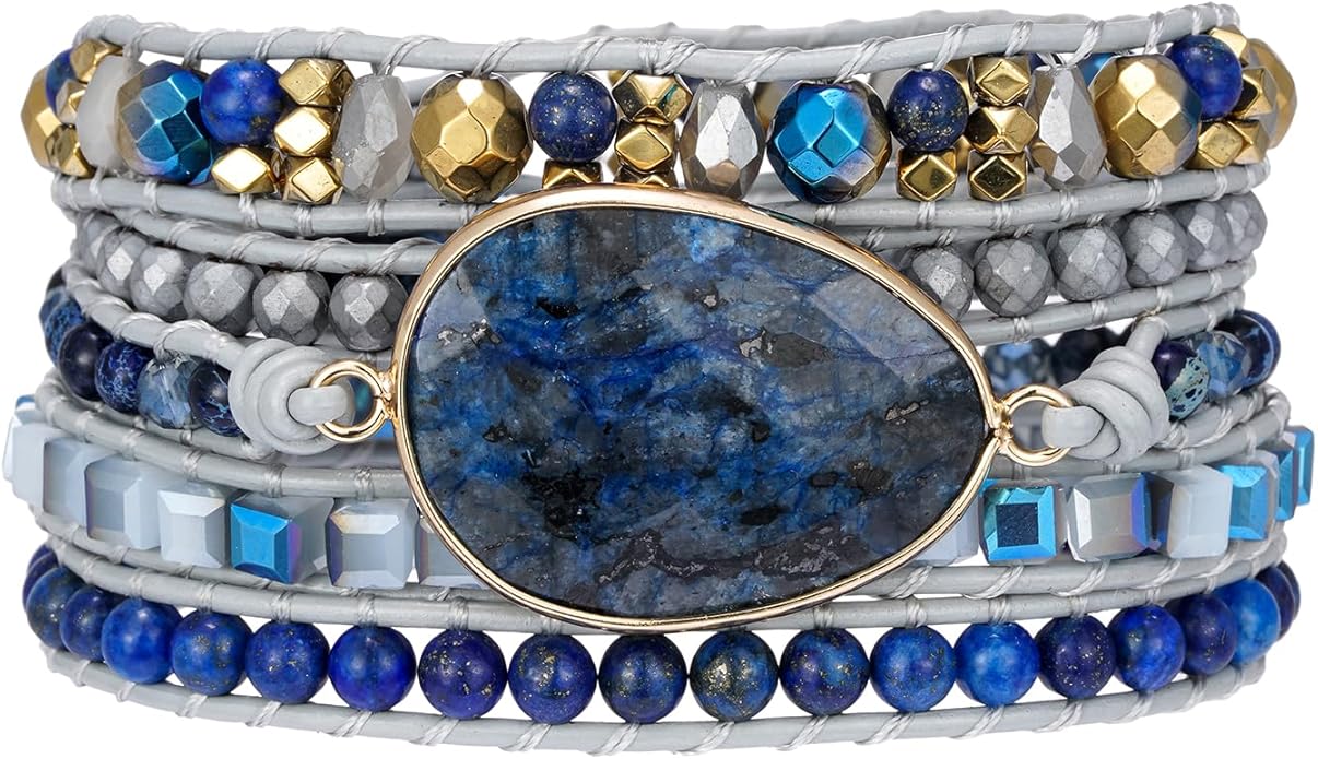 Plumiss Women Boho Handmade Natural Stone Crystal Leather Bead Wrap Bracelets Collection