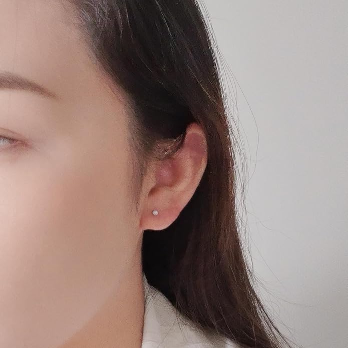Titanium Earrings for Women Stud Earrings Cubic Zirconia Dainty Screw Flat Back Hypoallergenic Earrings for Women for Multiple Cartilage Helix Conch Tragus Piercing Jewelry for Sensitive Ears