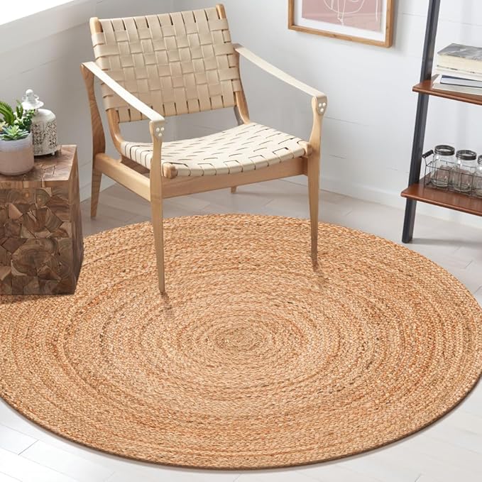 Handcrafted Jute Braided Rug 8 Feet Round - 100% Natural Jute Area Rug - Rustic Farmhouse Boho Accent Rug for Living Room Bedroom Kitchen Entryway Reversible Handwoven Floor Rug