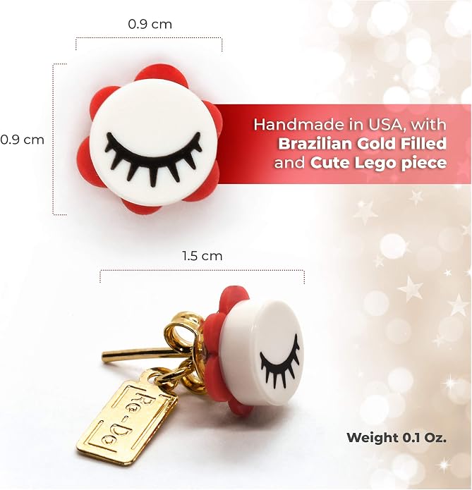 Eyelash Dot Brick Stud Earrings by Re-Do Bricks ® - Collectable Earrings - Hypoallergenic, Coquette, Original and Fun. Great gift idea for Teens, Girlfriends, Party Favors & Souvenirs. Minimalist.