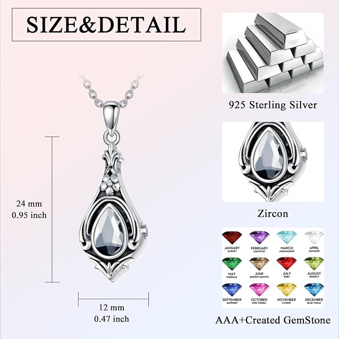 Seiyang Urn Necklace for Ashes 925 Sterling Silver with Birthstone Cremation Jewelry Keepsake Ashes Pendant Necklace Memorial Jewelry for Women Loved One