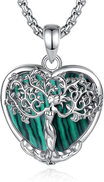 AEONSLOVE Tree of Life Necklace with Crystal for Women, Amethyst/Obsidian/Turquoise/Moonstone/Malachite Crystal Pendant Necklaces for Ladies