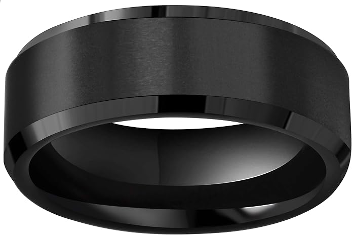 6mm 8mm 10mm Black Tungsten Wedding Band Ring Men Women Matte Finish Beveled Edges Comfort Fit Size 5 To 17
