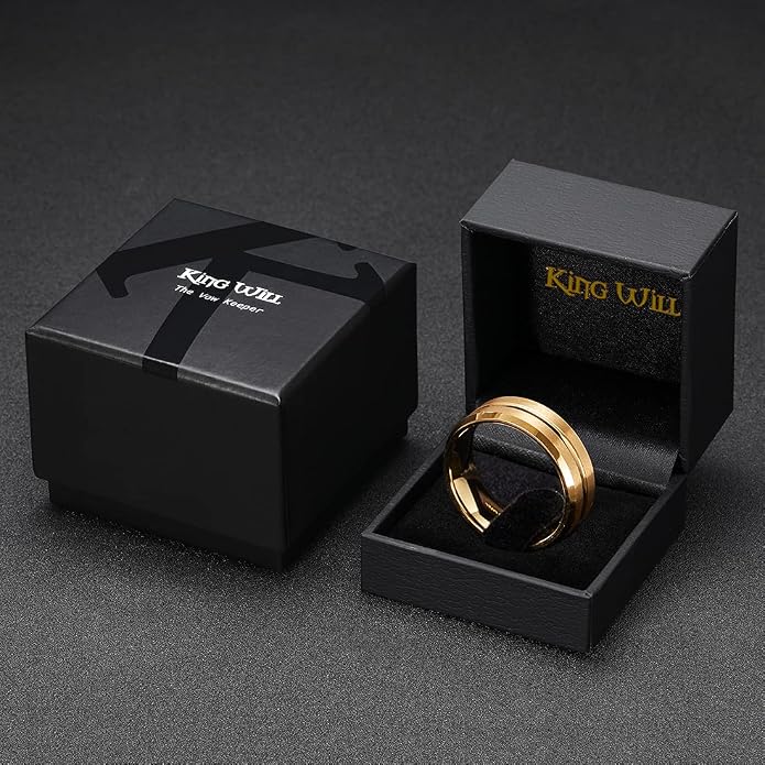 King Will Tungsten Carbide Wedding Band for Men Women-6/8/10mm Width Multicolor Available with Grooved Center Wedding Ring Suitable for Work, Gym Comfort Fit Size 4-16