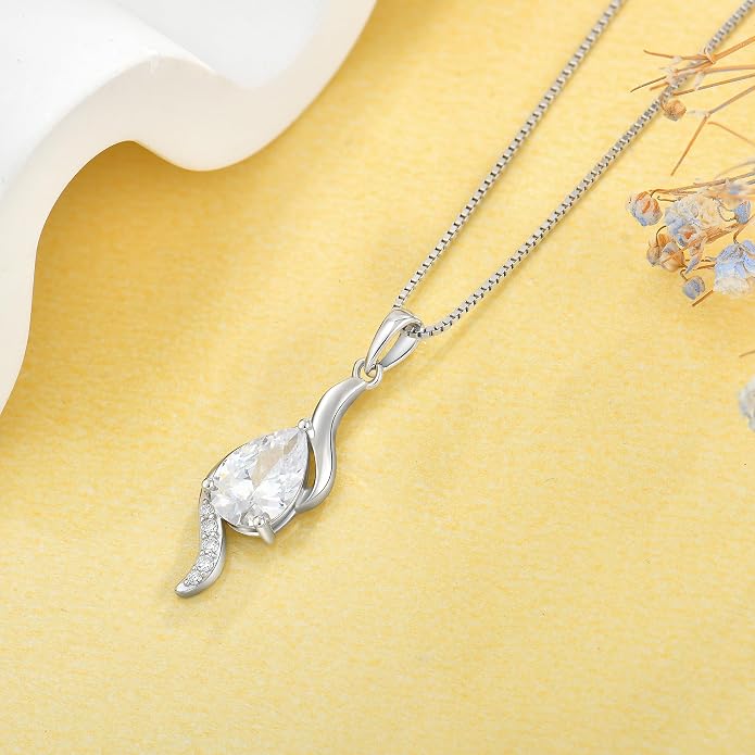 JO WISDOM Birthstone Necklace for Women Teardrop Cubic Zirconia Necklace 925 Sterling Silver Fine Jewelry Birthday Gifts for Women