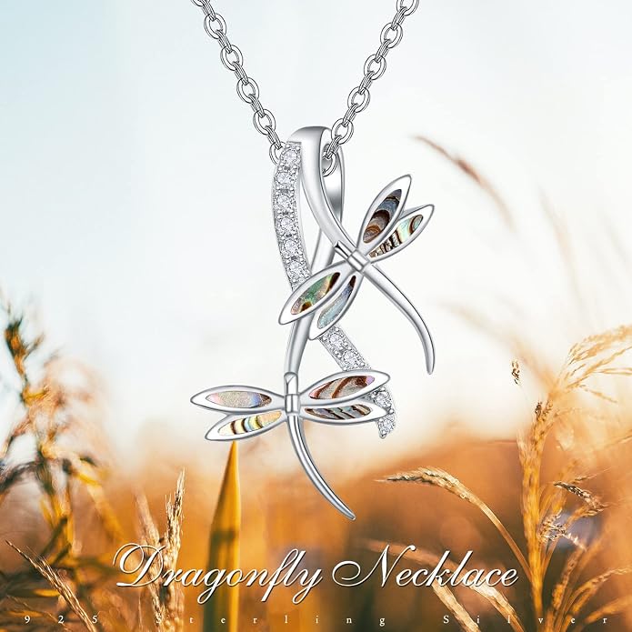 PRAYMOS Dragonfly Gifts 925 Sterling Silver Dragonfly Necklace for Women Dreamy Dragon fly Pendant Dragonflies Jewelry Birthday Gift 18+2" Adjustable Chain