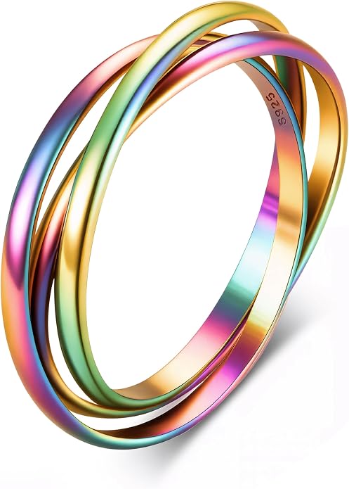 14K Gold Plated Interlocking Fidget Anxiety Ring 925 Sterling Silver Stackble Rings for Women Men Rolling Triple Spinner Ring Minimalist Trendy Knuckle Rings Jewelry Birthday Graduation Gifts